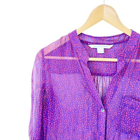 Diane Von Furstenberg Purple Pink Pattern Silk Button Down Blouse - Picture 3 of 10